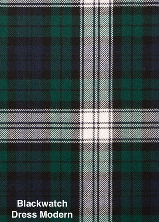 Zu sehen ist ein Stoffausschnitt im Tartan Blackwatch Dress Modern (dunkelgrün, dunkelblau, schwarz, weiß)