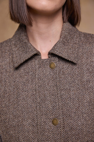 Elegante Damen Tweed Jacke Herringbone hellbraun