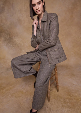 Elegante Damen Tweed Jacke Herringbone hellbraun