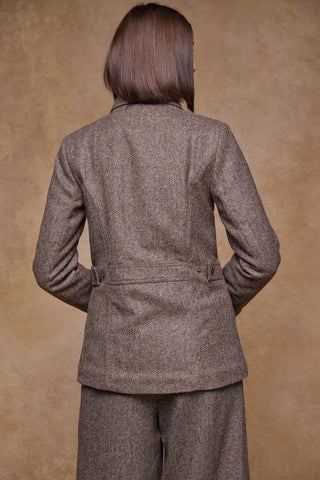 Elegante Damen Tweed Jacke Herringbone hellbraun