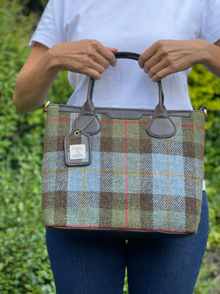 Harris Tweed® Echtleder große Tote Highland Check dunkelbraun