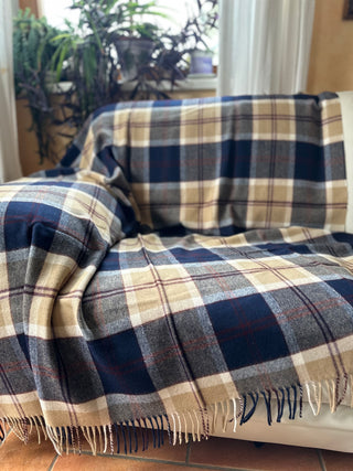 Luxuriöse Wolldecke Bannockbane Navy, feine Merinowolle