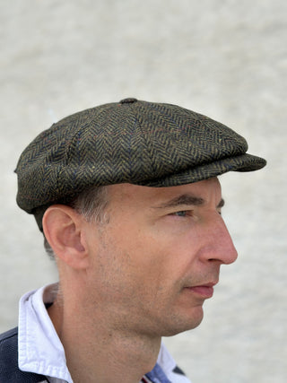 Driving Cap Irische Tweed Kappe grün Fischgrät