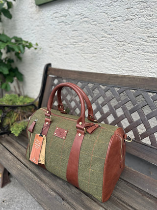 Reisetasche Weekender Holdall Tweed & Leder handlich Duffle Bag