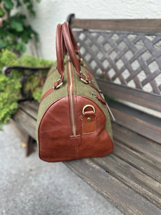 Reisetasche Weekender Holdall Tweed & Leder handlich Duffle Bag