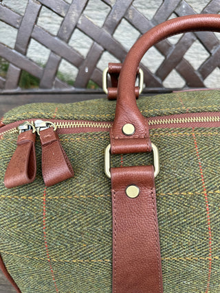 Reisetasche Weekender Holdall Tweed & Leder handlich Duffle Bag