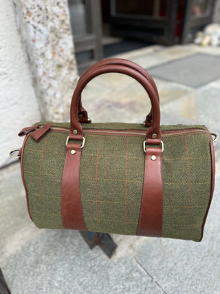 Reisetasche Weekender Holdall Tweed & Leder handlich Duffle Bag