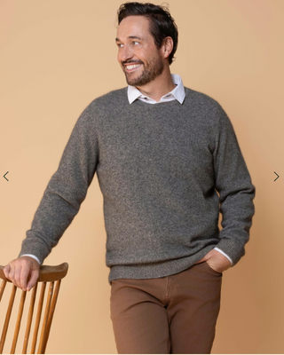 Pullover Herren Merino Possum Rundhals pumice mittelgrau