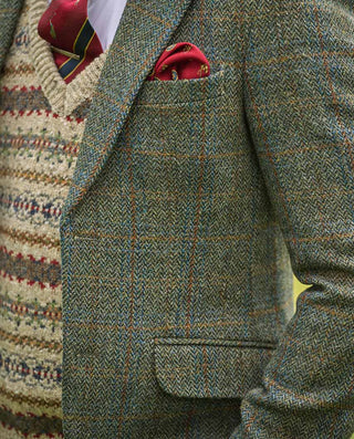 Harris Tweed® Sakko oliv blue overcheck