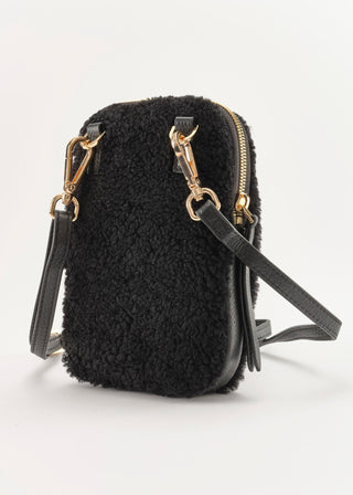 Handytasche zum Umhängen – original Schaffell ungefärbt (schwarzes Schaf)